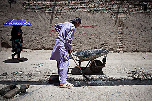 阿富汗,喀布尔,清洁,排水槽,市场,街道