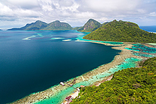 俯拍,海岸线,热带海岛,山,远景