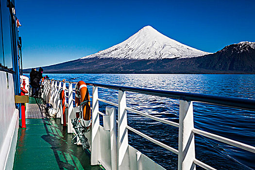 特写,游船,看,火山,湖,蔷薇目,巴塔哥尼亚,智利