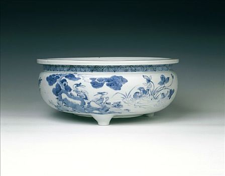 蓝色,白色,三脚架,碗,瓷器,17世纪,艺术家,未知