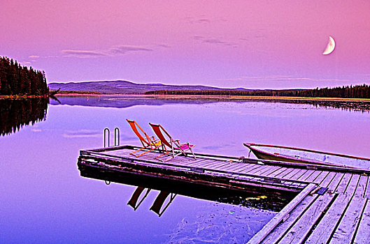 码头,椅子,湖,正面,住宿,卡里布,区域,不列颠哥伦比亚省,加拿大