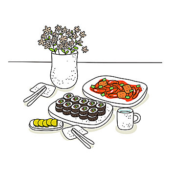 插画,食物,花,背景
