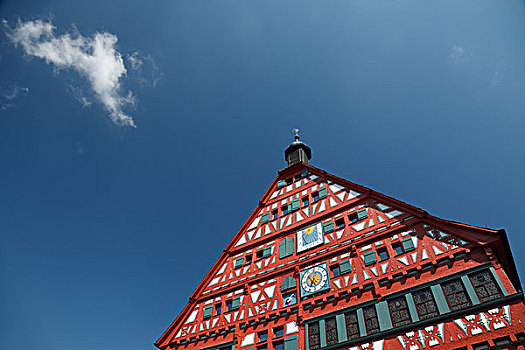 市政厅,历史,半木结构,建筑,建造,马尔克特广场,巴登符腾堡,德国,欧洲