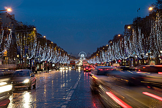 香榭丽舍大街,圣诞节,夜晚,巴黎,法国,欧洲