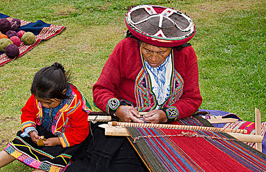 母子,编织,传统服饰,库斯科,库斯科市,秘鲁,南美