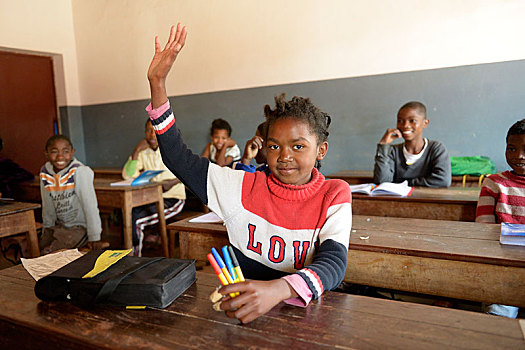 女孩,抬手,分数,小学,马达加斯加,非洲