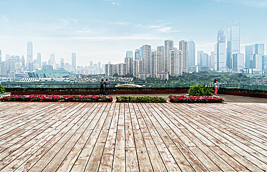 木地板,重庆城市天际线
