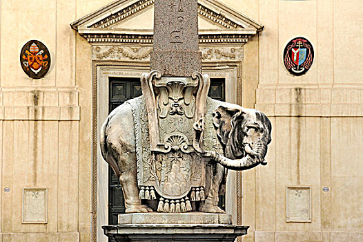 智慧和技术及工艺之神,大象,雕塑,巴洛克雕刻家贝尼尼,智慧和技术及工艺之神的广场,罗马,拉齐奥,意大利,欧洲
