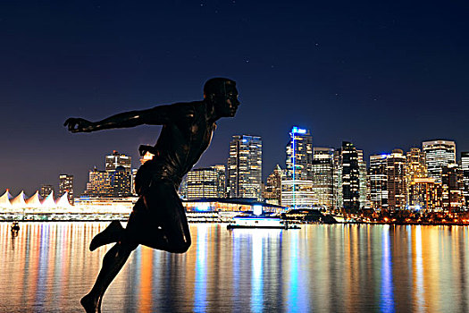 溫哥華,城市,建筑,夜晚,雕塑,加拿大