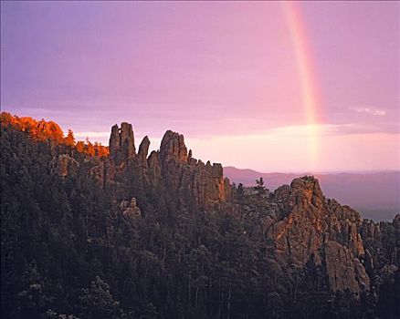 总统山,夏天,彩虹,日落,针,卡斯特州立公园,南达科他