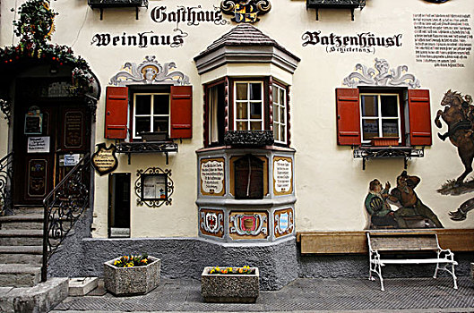 老,城镇,壁画,科夫斯坦,提洛尔,奥地利,欧洲