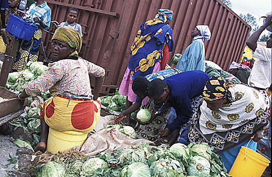 销售,蔬菜,市场,坦桑尼亚,非洲,一月,2003年