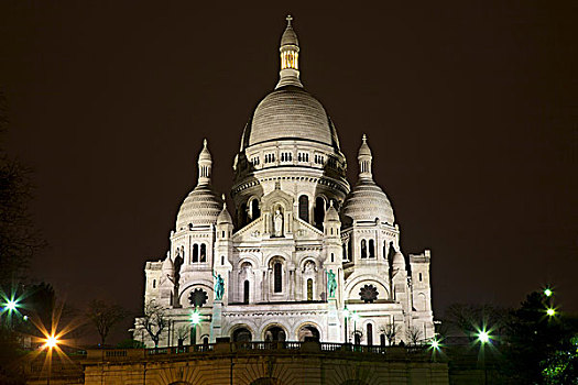 大教堂,山,蒙马特尔,夜晚,巴黎,法国,欧洲