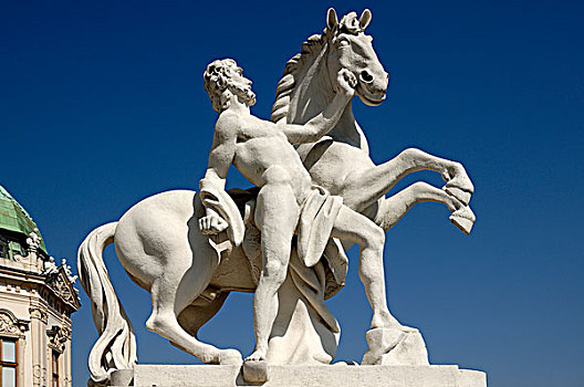 骑马,雕塑,骑乘,马,蓝天,正面,建造,维也纳,奥地利,欧洲