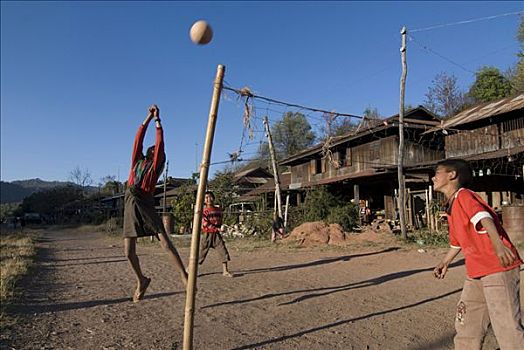 缅甸,男孩,玩,排球