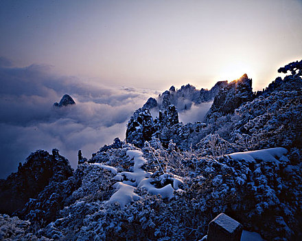 安徽黄山北海日出雪景云海全景