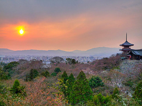 日落,清水寺,京都,日本