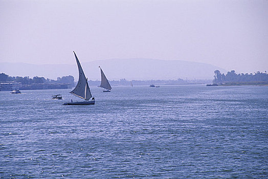 埃及,尼罗河,路克索神庙,三桅小帆船
