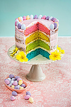 彩虹,蛋糕,装饰,迷你,巧克力蛋,花,复活节,切片,抠像