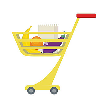 购物车,食物,香蕉,橙色,茄子,纸袋,象征,超市,食物杂货,局部,序列,店,设备,果蔬,矢量