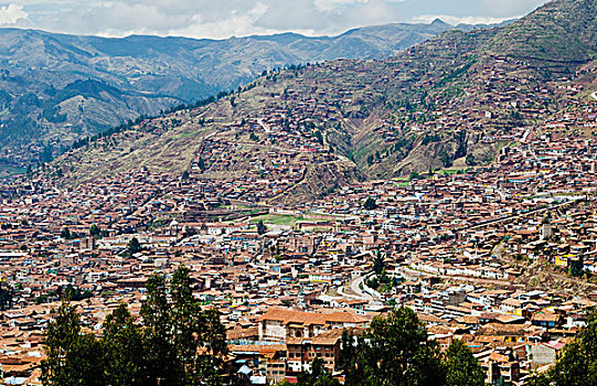 俯视,库斯科,库斯科市,秘鲁,山,高处,城市,南美