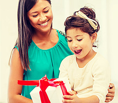 休假,礼物,圣诞节,生日,概念,高兴,母子,女孩,礼盒