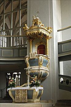 讲道坛,巴洛克式教堂,弗兰克尼亚,巴伐利亚,德国,欧洲