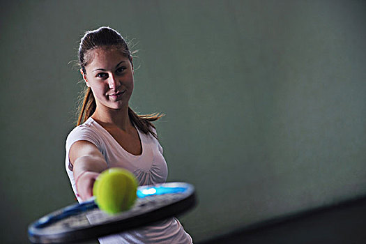 一个,女人,玩,网球,运动,室内