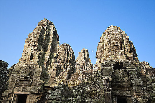 柬埔寨,吴哥,吴哥窟,石头,脸,月亮,背景