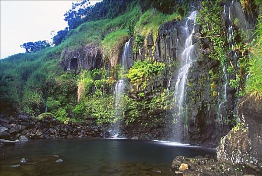 夏威夷,毛伊岛,蓝色,水池,瀑布