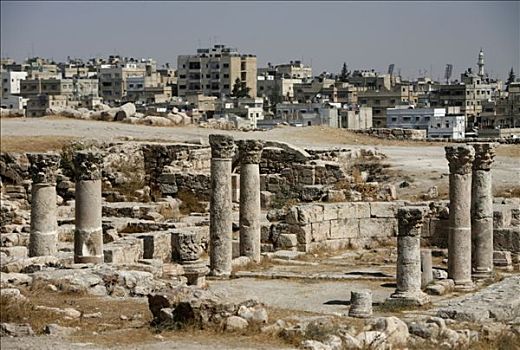 遗址,古老,柱子,安曼,约旦