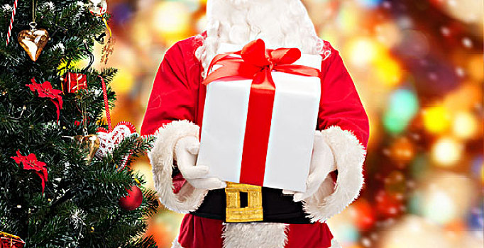 圣诞节,休假,人,概念,特写,圣诞老人,礼盒,树,上方,红灯,背景
