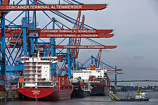 装载,集装箱船,集装箱码头,阿顿威亚达,港口,汉堡市,德国,欧洲