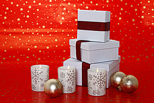 站立,红色,圣诞节,包装纸,礼物,小玩意