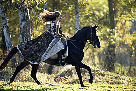 女孩,17岁,历史,连衣裙,16世纪,骑,马