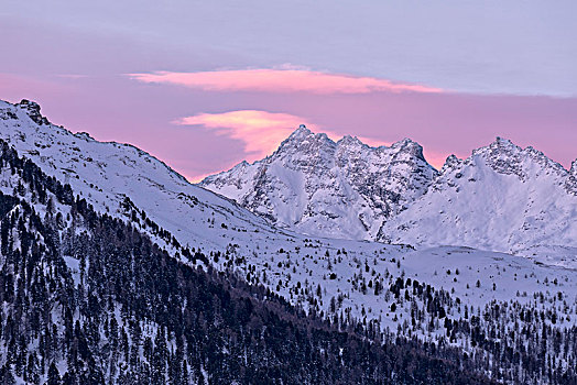 日出,雪,顶峰,恩加丁,瑞士