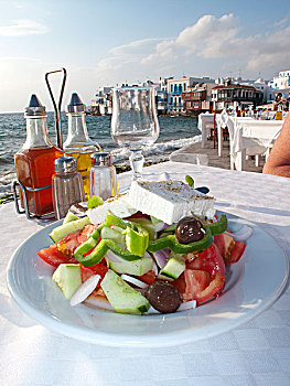 希腊沙拉,露天餐厅,场景,论,希腊岛屿,米克诺斯,希腊