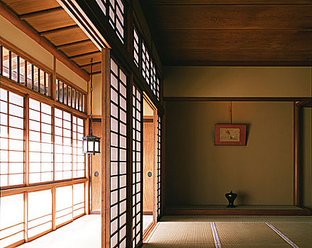 住宅,日本,传统,禅,风格,室内,展示,滑动