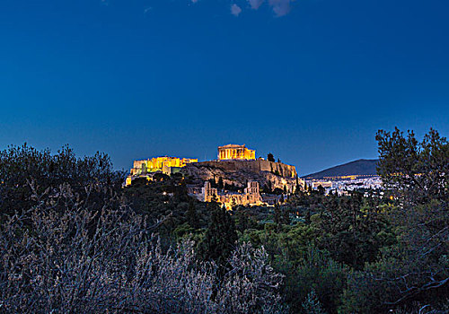 雅典卫城,光亮,夜晚,雅典,希腊,欧洲