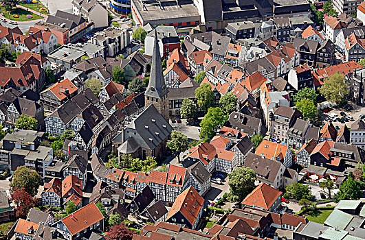 航拍,中世纪城市,中心,鲁尔区,北莱茵威斯特伐利亚,德国,欧洲
