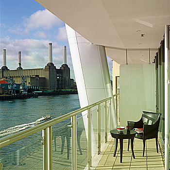 泰晤士河,露台,现代,伦敦,公寓楼
