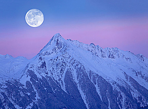 奥地利,提洛尔,阿尔卑斯山,满月