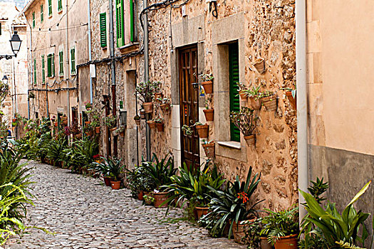 小,小巷,建筑,瓦尔德摩莎,锯齿状器官,马略卡岛,巴利阿里群岛,西班牙,欧洲