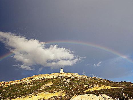 彩虹,上方,山,看,塔,金色,马耳他,岛屿,南欧