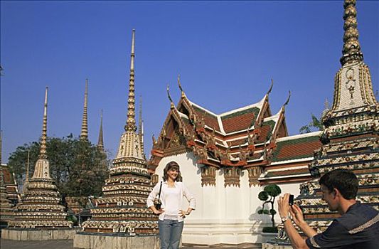 泰国,曼谷,旅游,伴侣,照相,涅磐寺