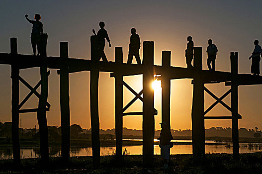 世界,木桥,日落,曼德勒,缅甸