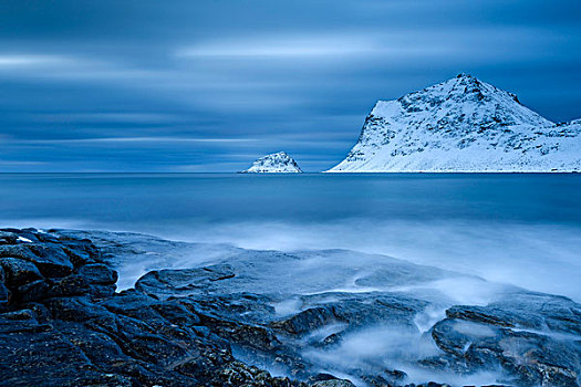 蓝色,钟点,海滩,罗弗敦群岛,挪威,欧洲