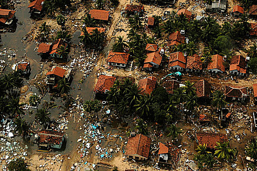 航拍,房子,沿岸地区,地区,东方,斯里兰卡,一个,击打,海啸
