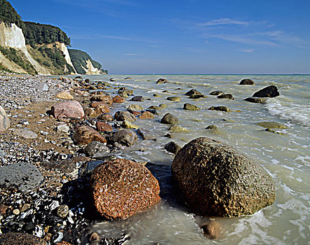 岩石,海滩,白垩断崖,雅斯蒙德国家公园,梅克伦堡前波莫瑞州,波罗的海,德国,欧洲