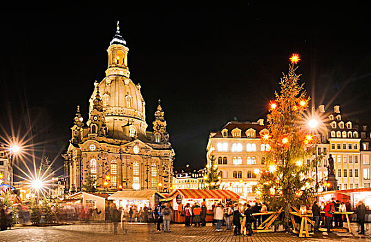 圣诞市场,圣母教堂,圣母大教堂,德累斯顿,萨克森,德国,欧洲